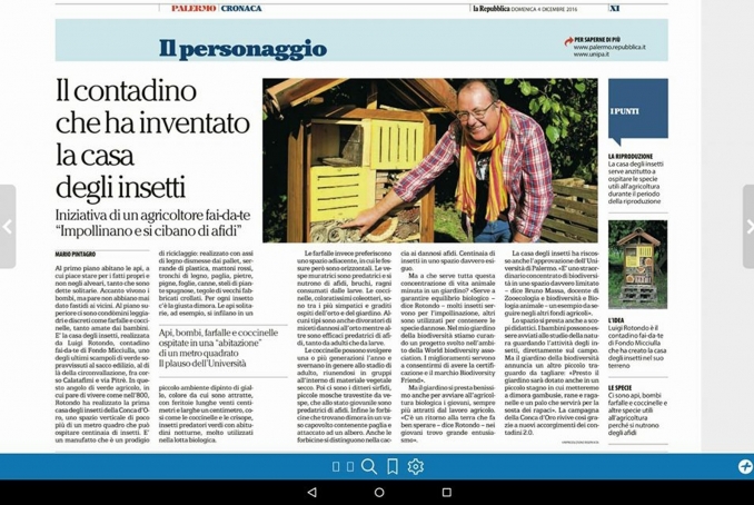 Articolo di Repubblica 04/12/2016 redatto da Mario Pintagro - Agricoltura Bio Naturale