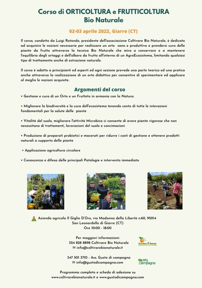 Corso di Orticoltura e Frutticoltura Bio Naturale Catania - Agricoltura Bio Naturale